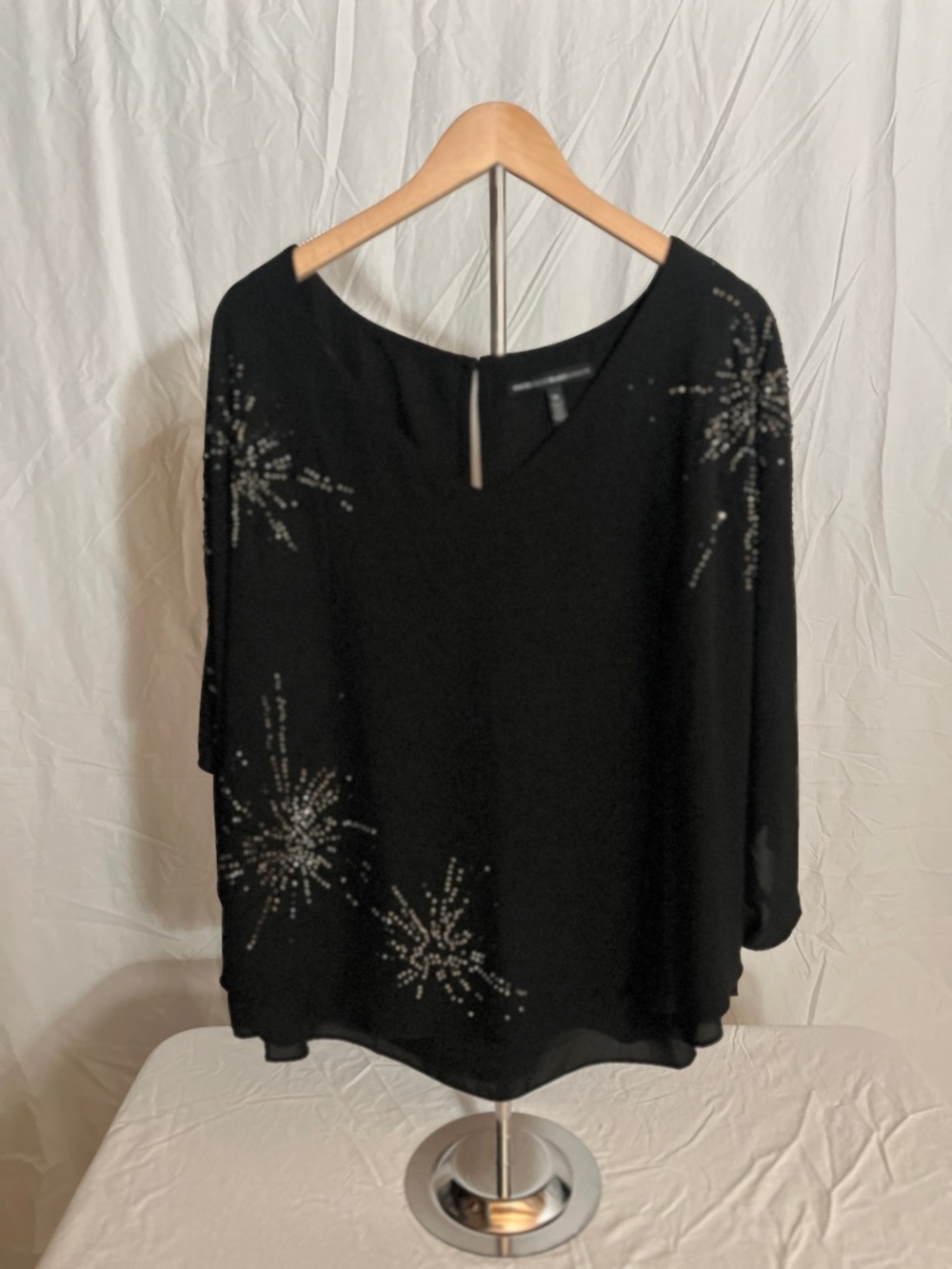 White House Black Market Black Embellished Tunic Top